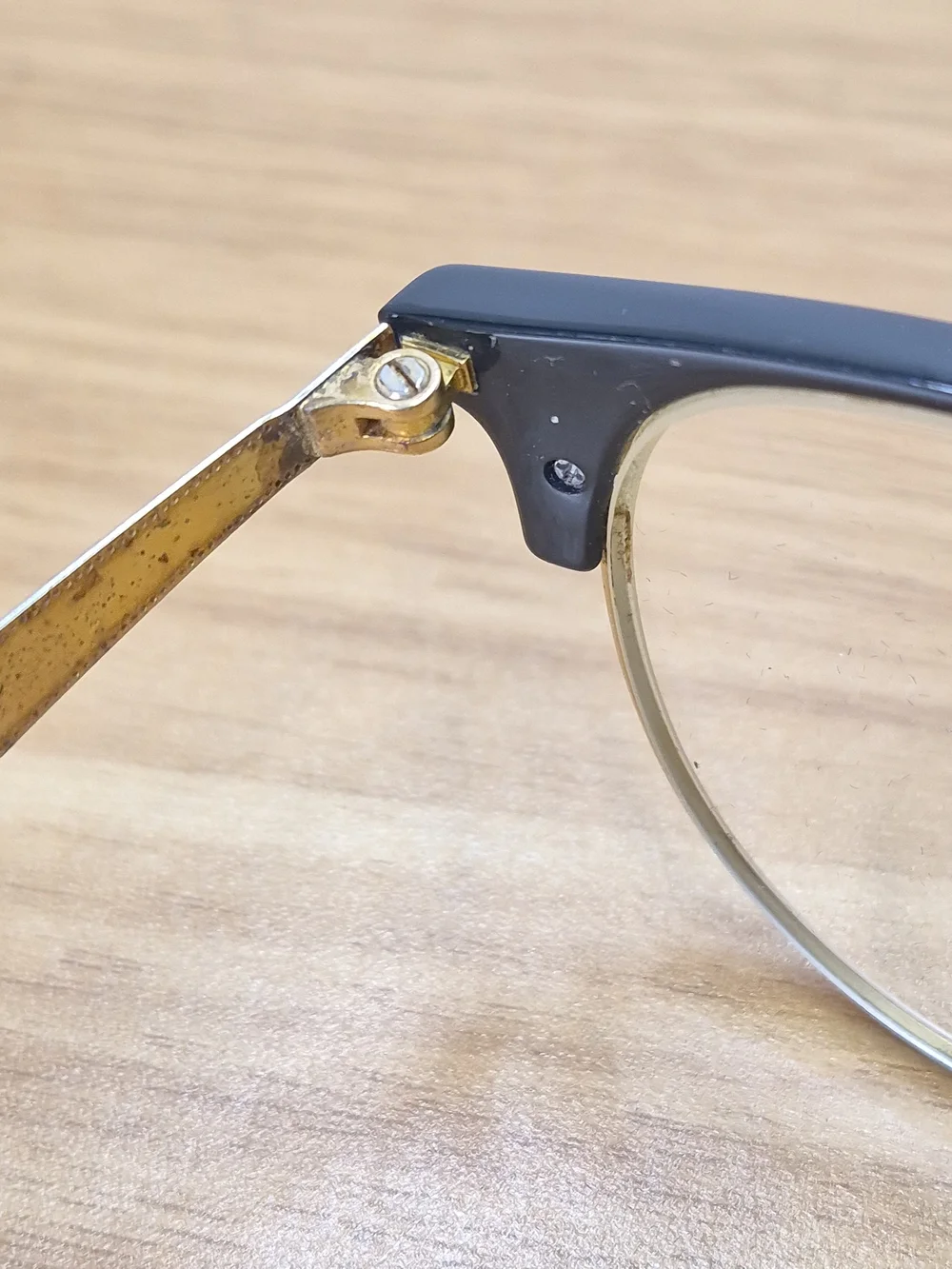 ​Vintage Ray-Ban Clubmaster Style Black Gold Eyeglass Frames 53-19 Optical